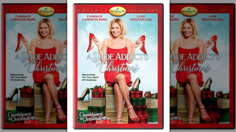 The DVD for "A Shoe Addict's Christmas" featuring the star holding a pair of red heels