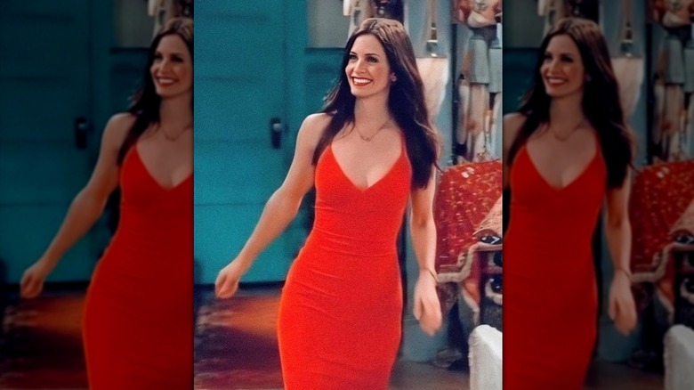 Monica Geller in a red dress