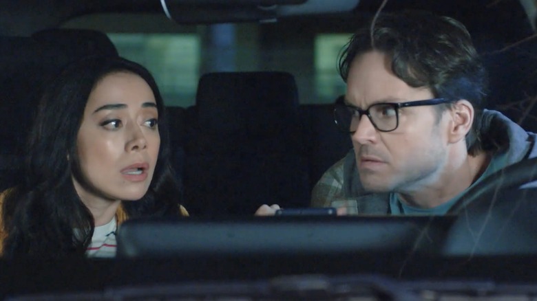 Aimee Garcia as Birdie Case and Paul Campbell as Alden Case in Hallmark Channel's The Cases of Mystery Lane: Death Is Listening