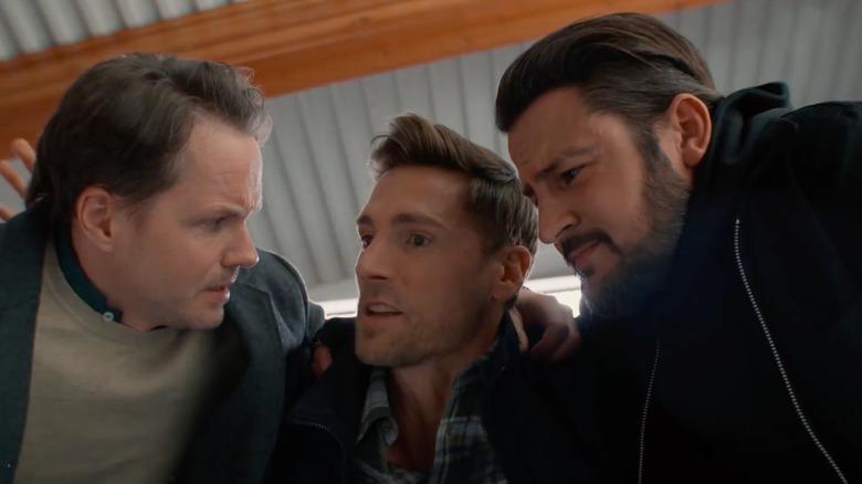 Paul Campbell as Stephan, Tyler Hynes as Taylor, and Andrew Walker as Luke in Hallmark Channel's Three Wiser Men and a Boy
