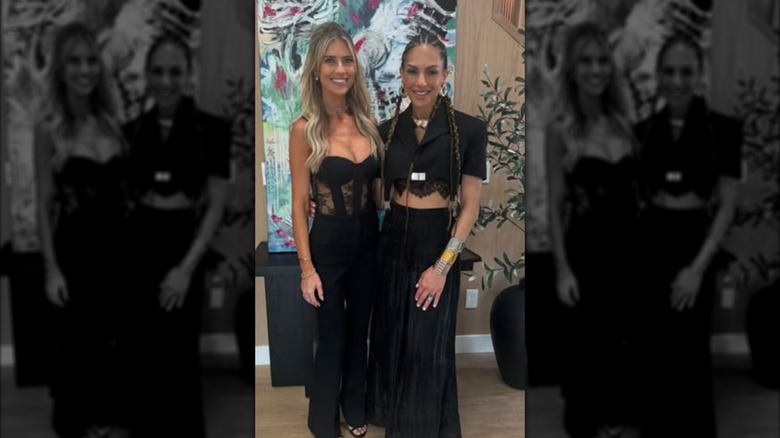 Christina Haack in sheer black corset and black pants in February 2025