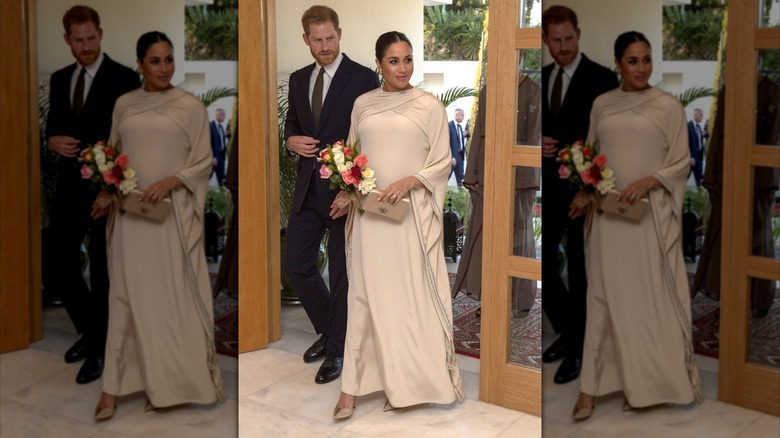 Prince Harry and Meghan Markle attending a reception hosted by the British Ambassador to Morocco in 2019