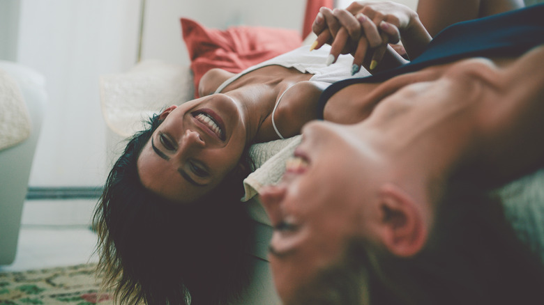 two women on couch
