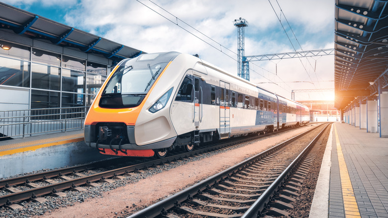 An electric train on the railroad