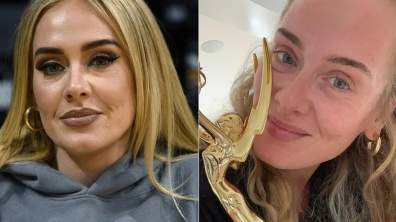 Adele without her eyelash extensions in 2023