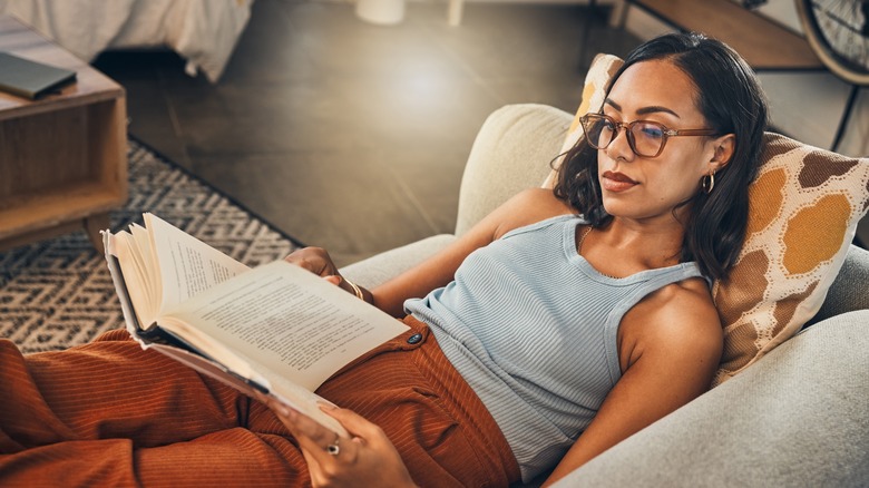 A woman reading a book