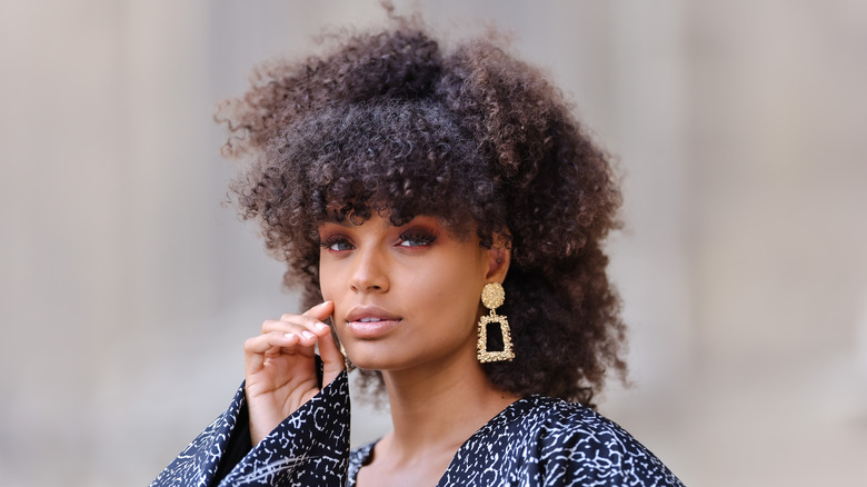 Woman with half-up half-down hair