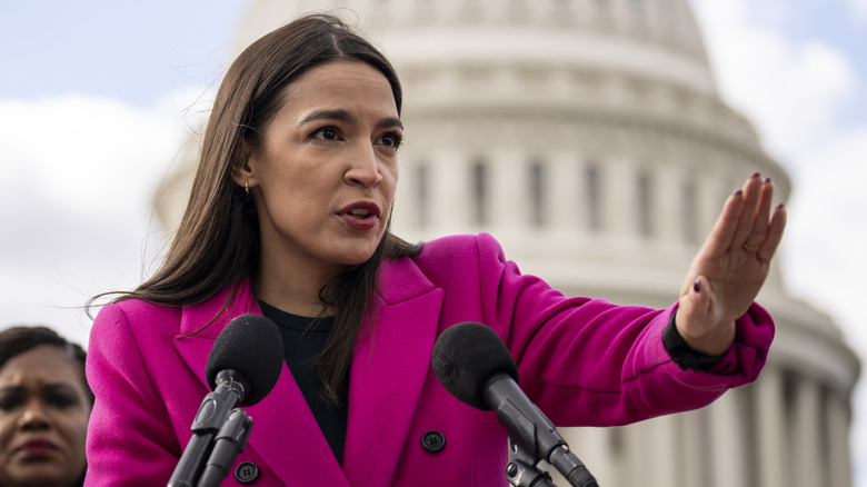 Alexandria Ocasio-Cortez speaking outside the U.S. Capitol