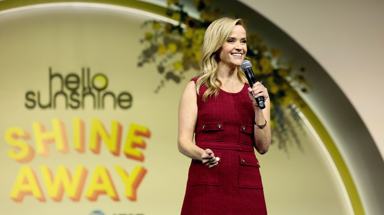 Reese Witherspoon speaks onstage during day one of Hello Sunshine's Third Annual Shine Away Experiential Event Connected by AT&T at Universal Studios Hollywood on October 11, 2025