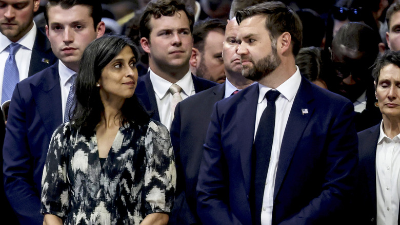 Usha and JD Vance at Mass on Good Friday at St. Peter's Basilica on April 18, 2025