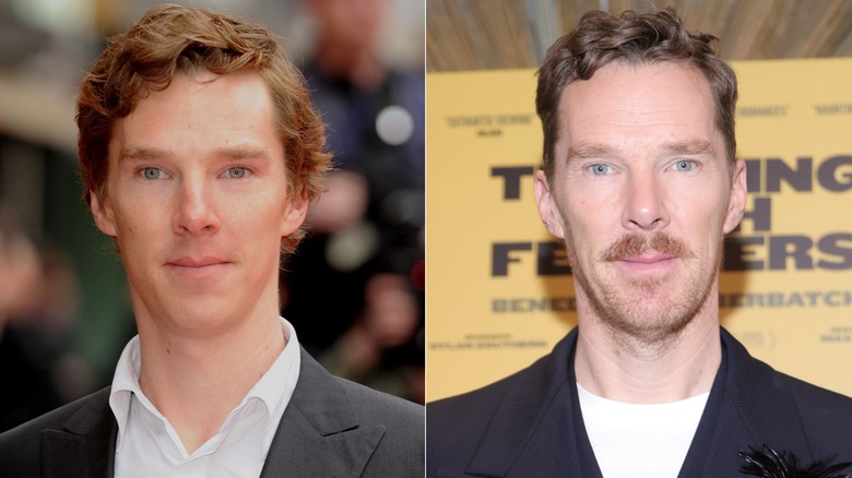 Split image of Benedict Cumberbatch with red hair and brunette hair
