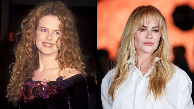 Split image of Nicole Kidman with her natural red hair and her contemporary blond look