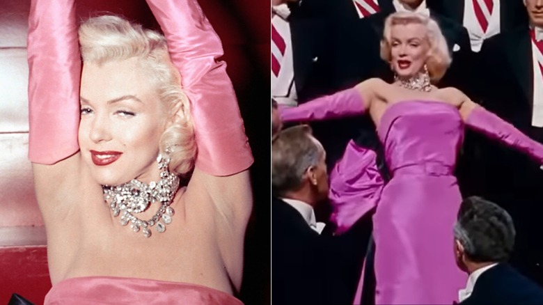Marilyn Monroe during a song and dance number in the movie Gentlemen Prefer Blondes
