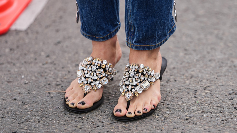 Overly embellished rhinestone sandals