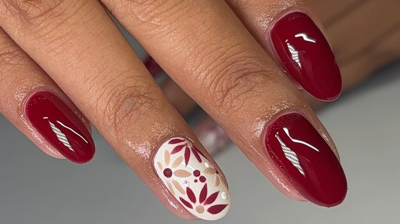 Maroon flower manicure