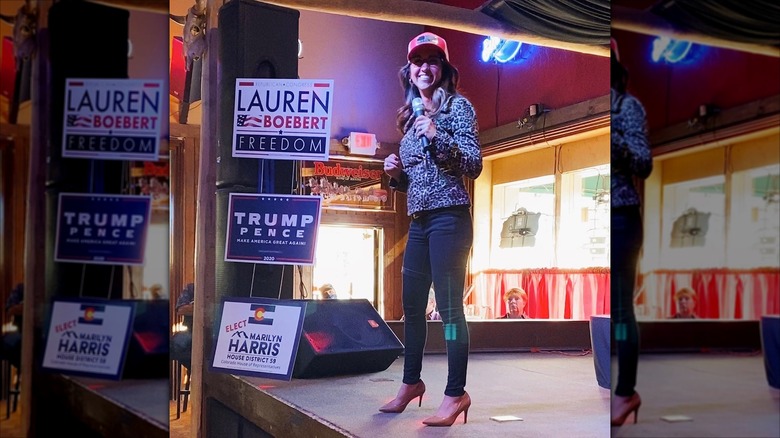 Lauren Boebert in a leopard-print jacket