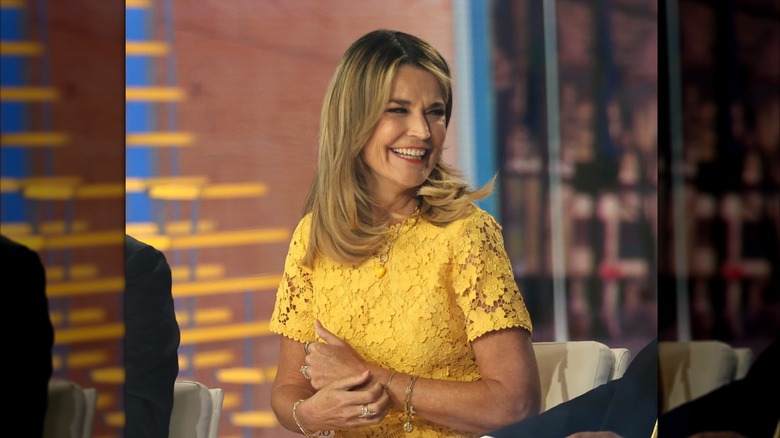 Savannah Guthrie is seen in a yellow floral dress