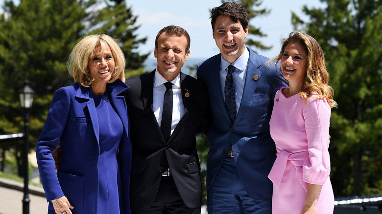 Justin and Sophie Trudeau in pink at the G7 Summit in 2018 with other world leaders