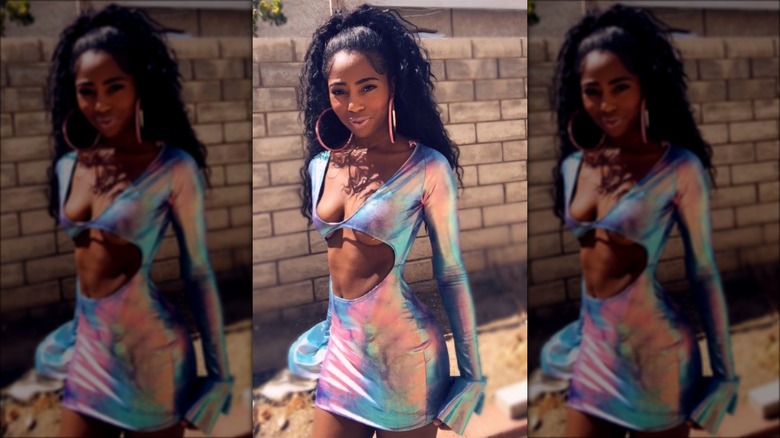 Woman in an iridescent dress
