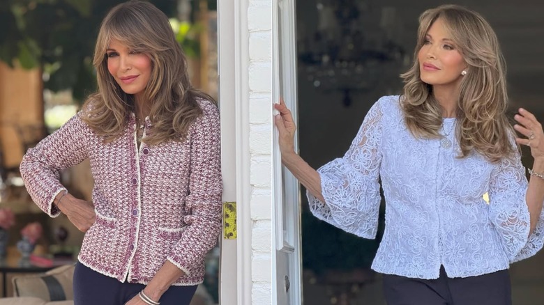 Jaclyn Smith modeling outfits from her collection