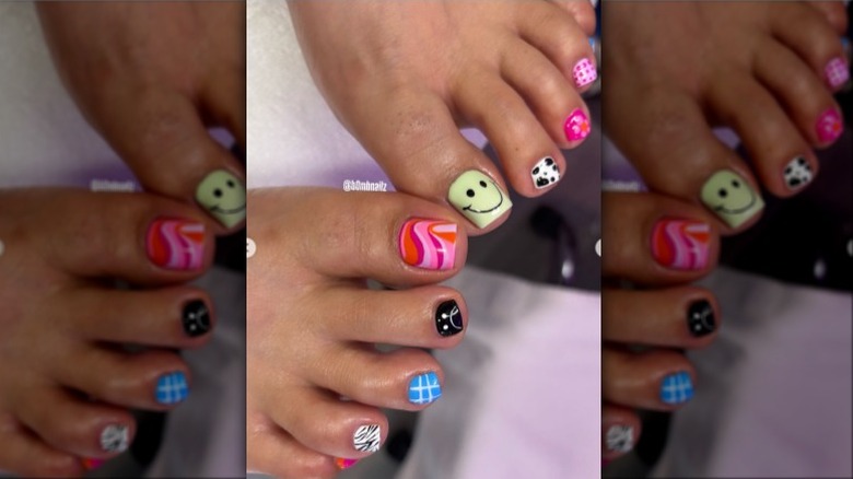 Mismatched natural gel pedicure
