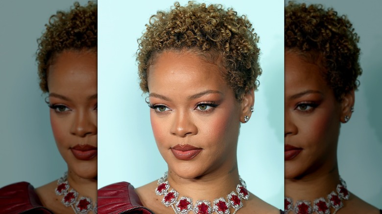 Close-up of Rihanna looking off-camera at the Fenty Hair Brand Launch in 2024