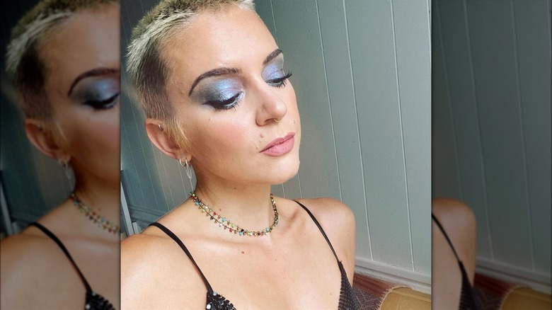 Woman wearing blue eyeshadow