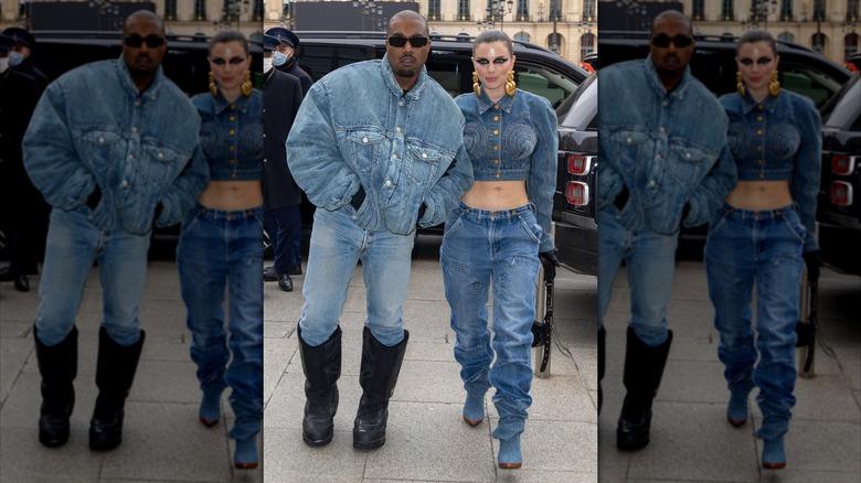 Julia Fox and Kanye West in matching denim in 2022