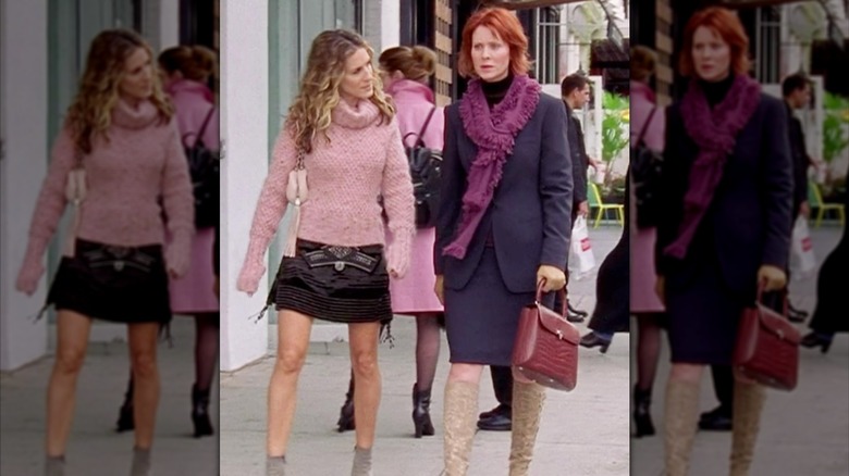 Carrie Bradshaw and Miranda Hobbes walking down a New York street