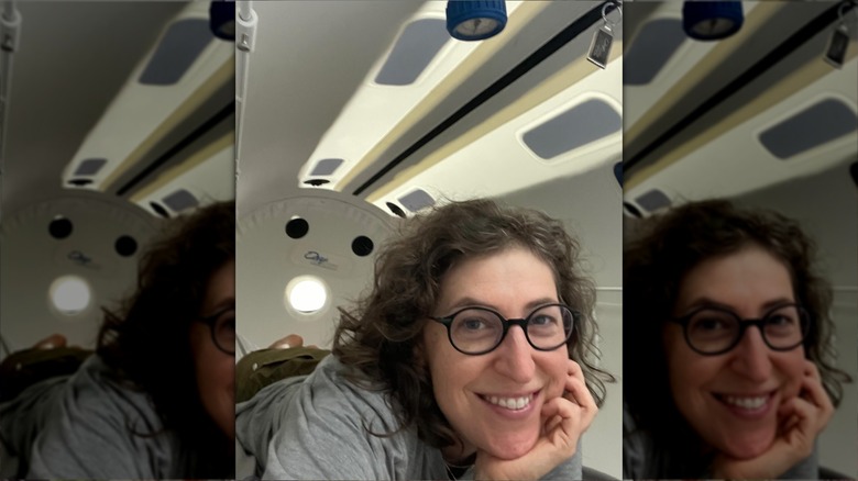 Mayim Bialik with her hyperbaric oxygen