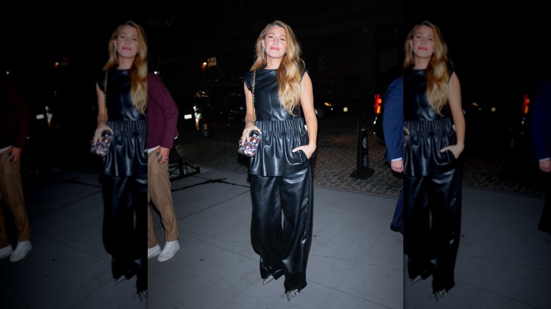 Blake Lively in all black leather