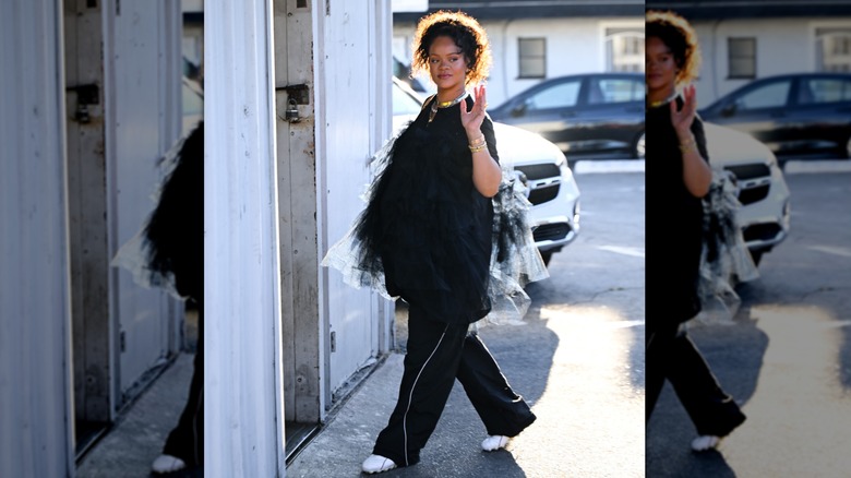 Rihanna in a black outfit in Los Angeles