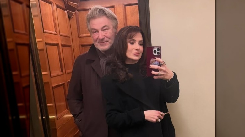 Hilaria and Alec Baldwin in a selfie in front of an elevator