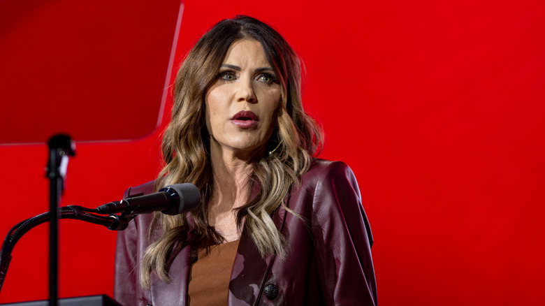 Kristi Noem speaks during the National Rifle Association annual convention at the George R. Brown Convention Center in May 2022