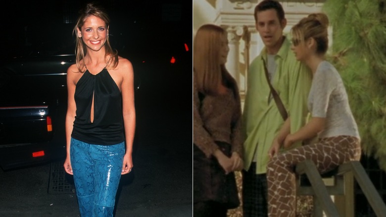 Split image of Sarah Michelle Gellar at a TV event and in "Buffy the Vampire Slayer"