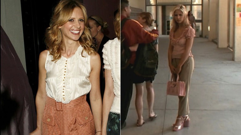 Split image of Sarah Michelle Gellar smiling in LA and in "Buffy the Vampire Slayer"