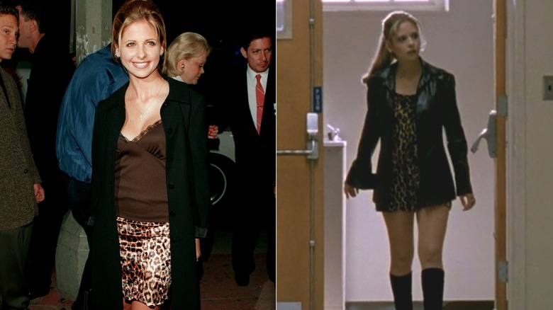 Split image of Sarah Michelle Gellar at a movie premiere and in "Buffy the Vampire Slayer"