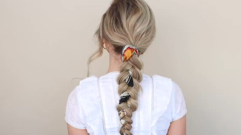 Scarf braided into hair