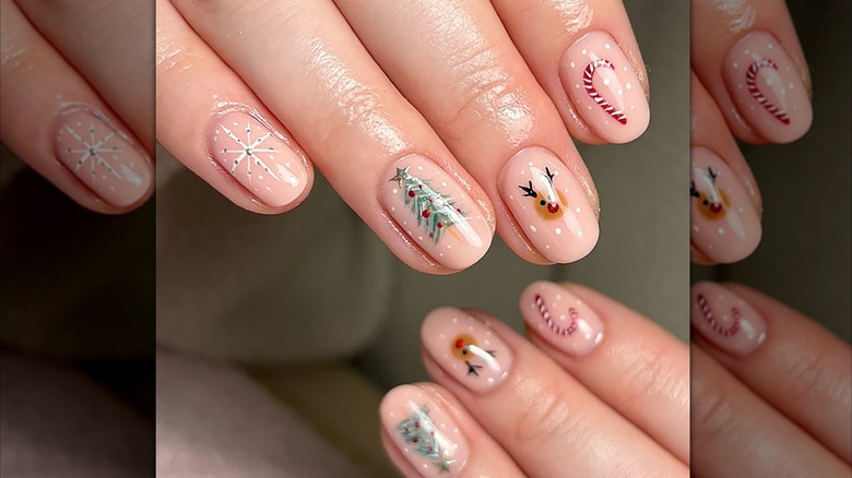 Holiday nail art over nude polish