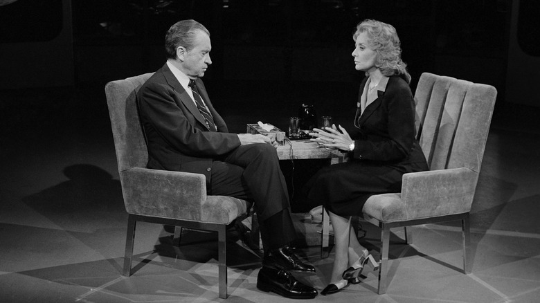 Former President Richard Nixon is interviewed by ABC-TV's Barbara Walters