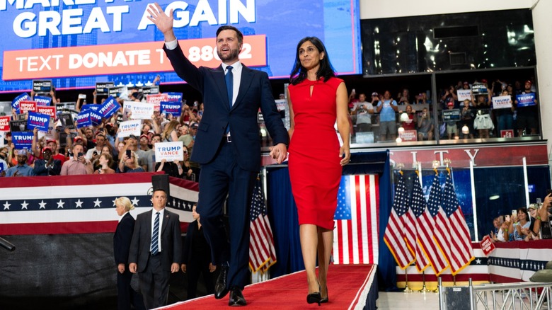 JD Vance with Usha Vance in a red dress