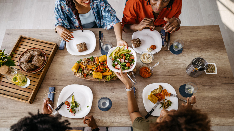 Women eating a meal together 
