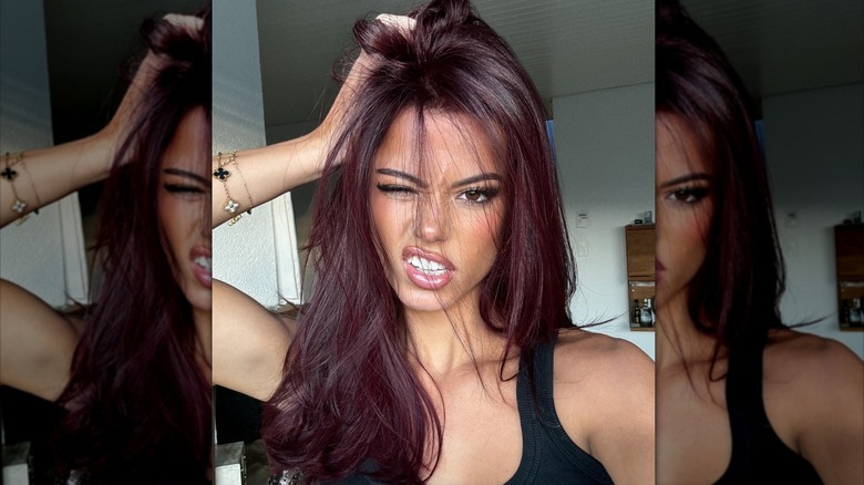 Woman with burgundy hair