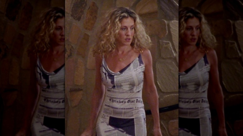 Carrie Bradshaw wearing John Galliano for Dior newspaper dress