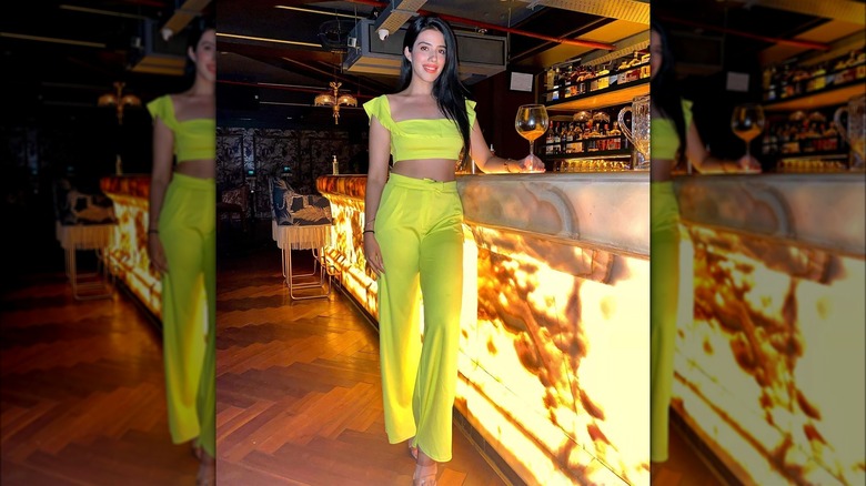 Woman wearing a neon outfit