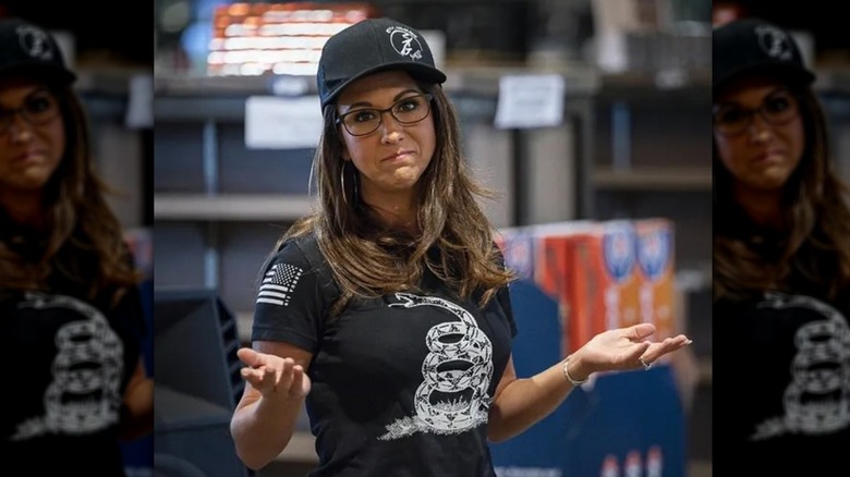 lauren boebert wearing don't tread on me shirt