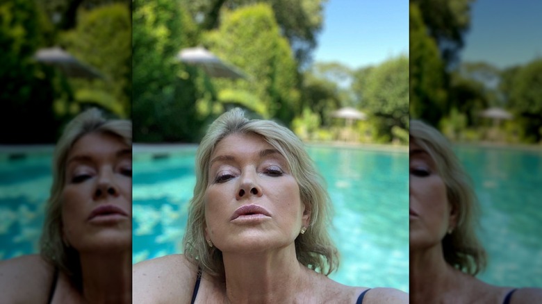 A sexy selfie of Martha Stewart at the edge of a pool
