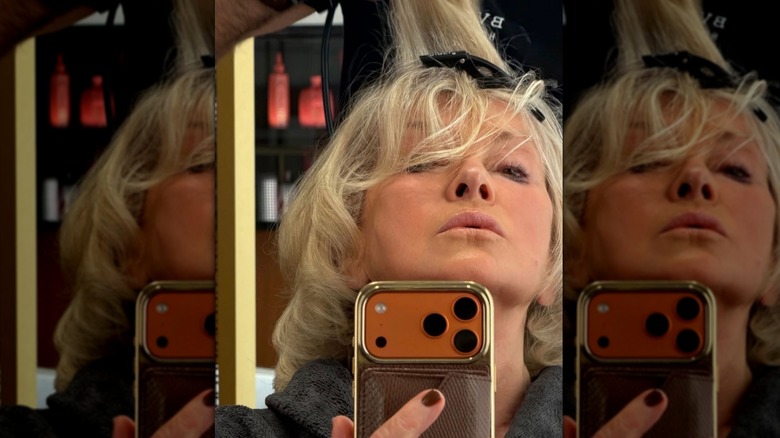 A selfie of Martha Stewart getting her hair done