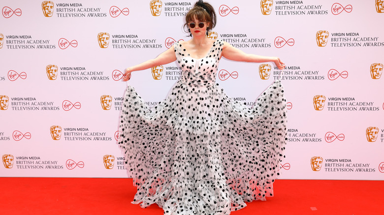 Helena Bonham Carter in a polka dot dress