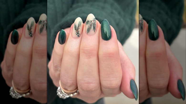 green and snowy tree nails